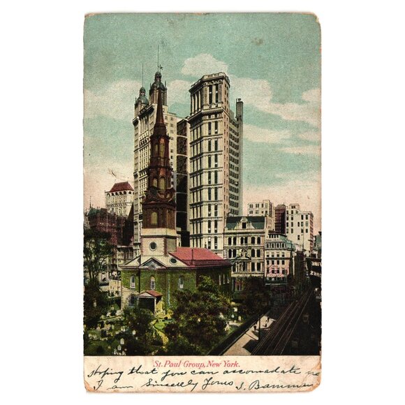 Vintage 1908 St Pauls Church New York Postcard Printed In Germany Hugh Leighton - Picture 1 of 2